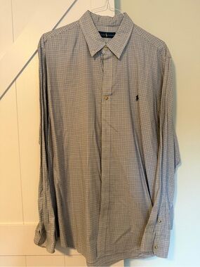Ralph Lauren Navy and White Micro-Check Long Sleeve Dress Shirt